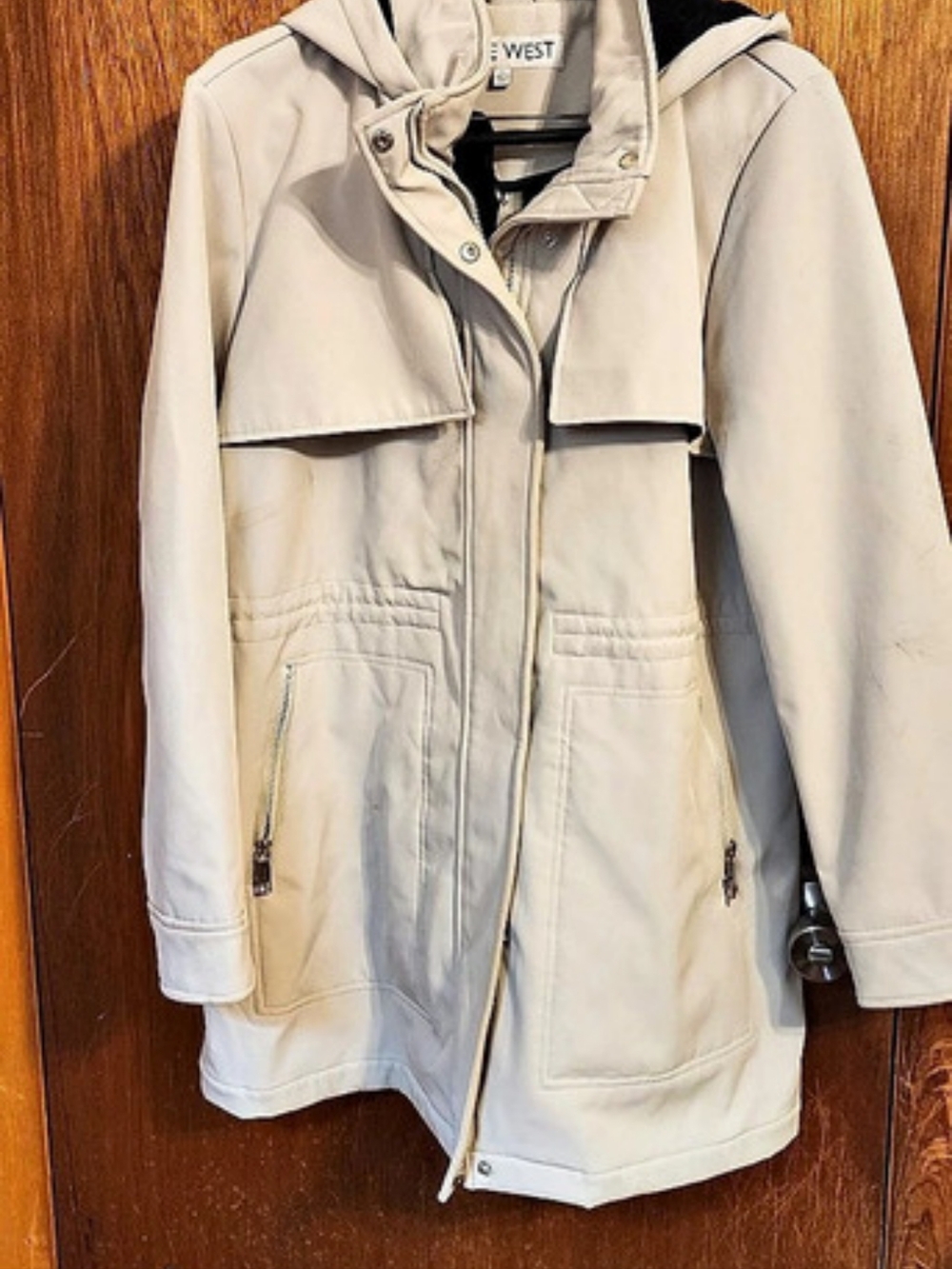 Nine West Hooded Utility Trench Coat in Cream Size XL Like New